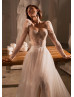 Long Sleeves Ivory Glitter Tulle Sparkly Wedding Dress